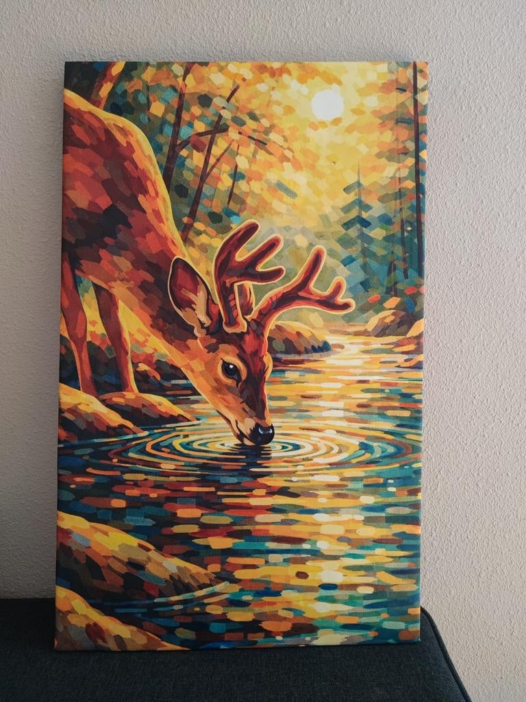 Wanddecoratie Canvas Hert 42x67 cm - Kleurrijk Bos, Ophalen of Verzenden, Zo goed als nieuw