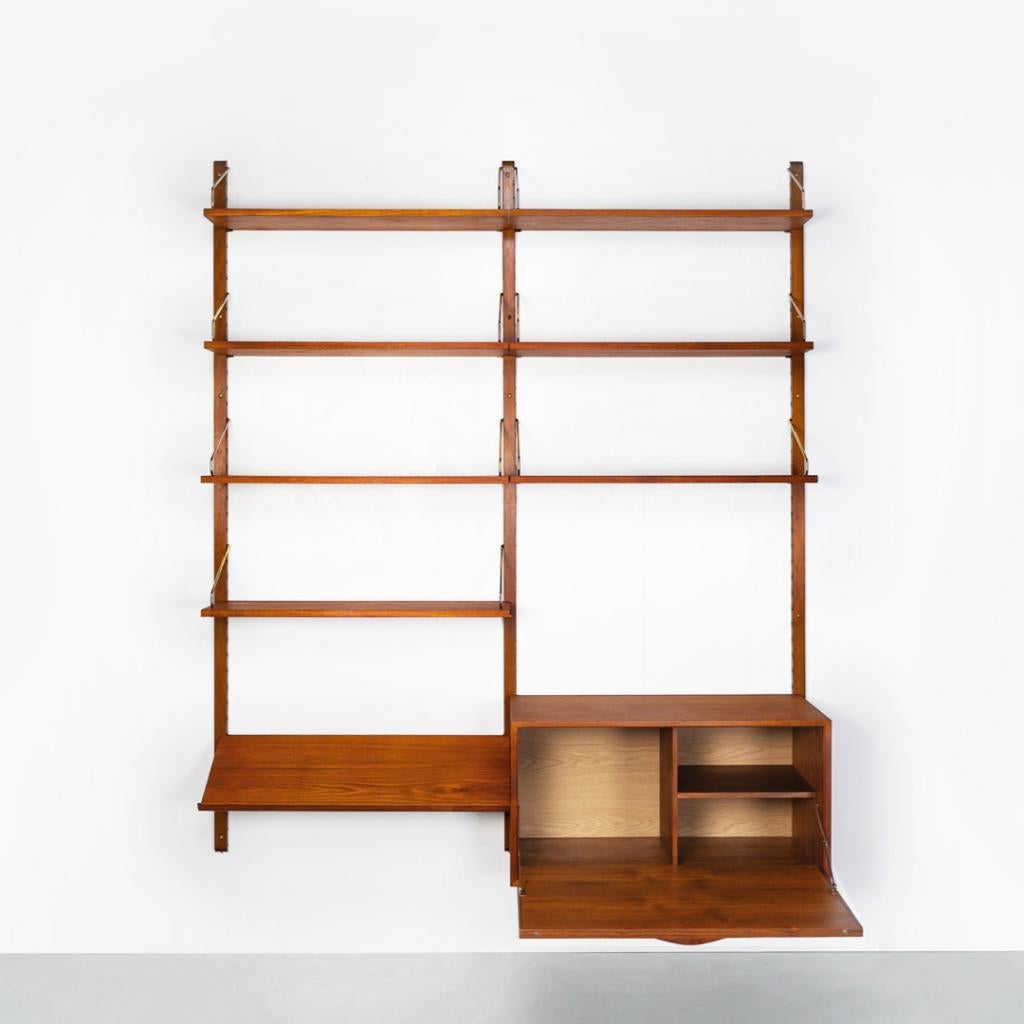 Vintage Deense Poul Cadovius wandkast in teakhout, Ophalen, 150 tot 200 cm, Teakhout, 150 tot 200 cm