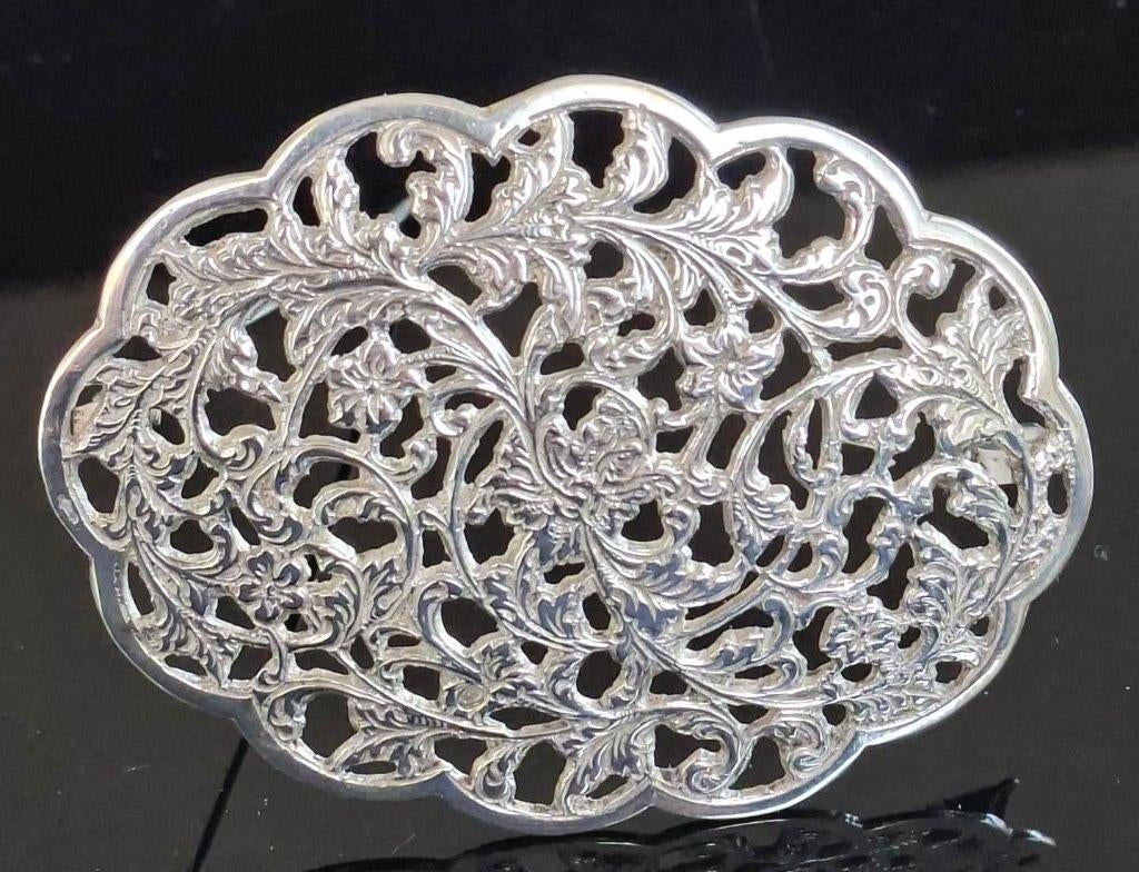 Grote Antieke Bloemen Broche Zilver H Vos Roermond, Ophalen of Verzenden, Zilver, Broche