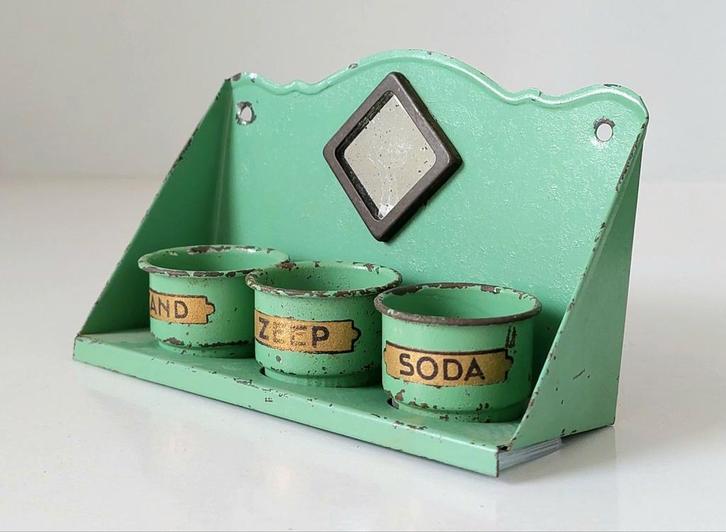 Oud Blikken Speelgoed Poppenhuis Zand Zeep Soda rek, Antiek en Kunst, Curiosa en Brocante, Verzenden