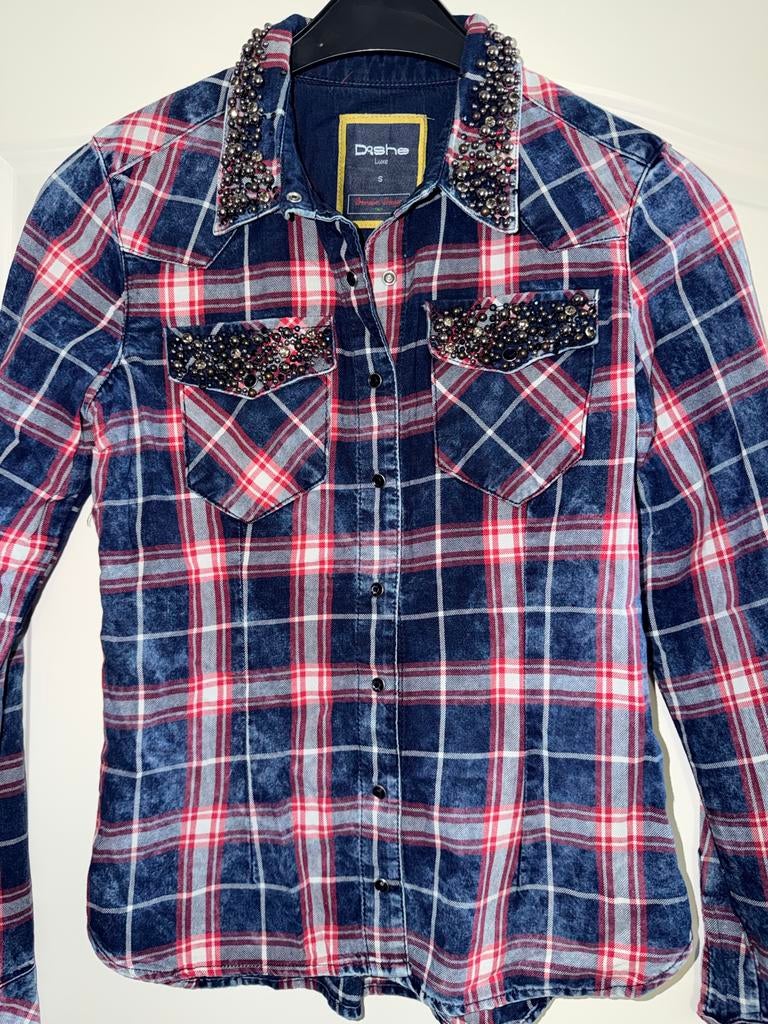 Geruite blouse met studs Dishe Luxe maat S, Ophalen of Verzenden, Zo goed als nieuw, Maat 36 (S), Blauw