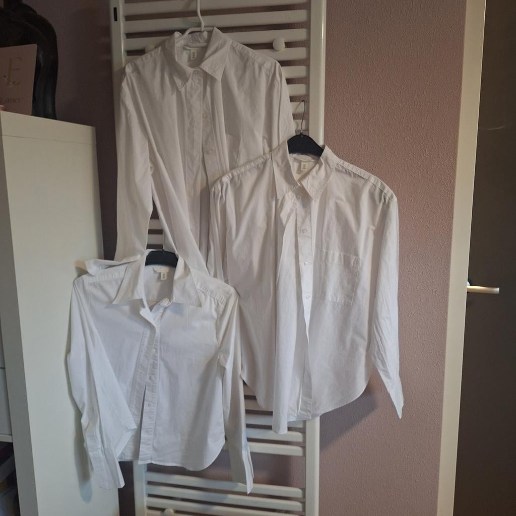 Witte H&M blouses (2x S, 1x M) - Ideaal voor horeca, Kleding | Dames, Blouses en Tunieken, H&M, Wit, Ophalen of Verzenden, Maat 36 (S)