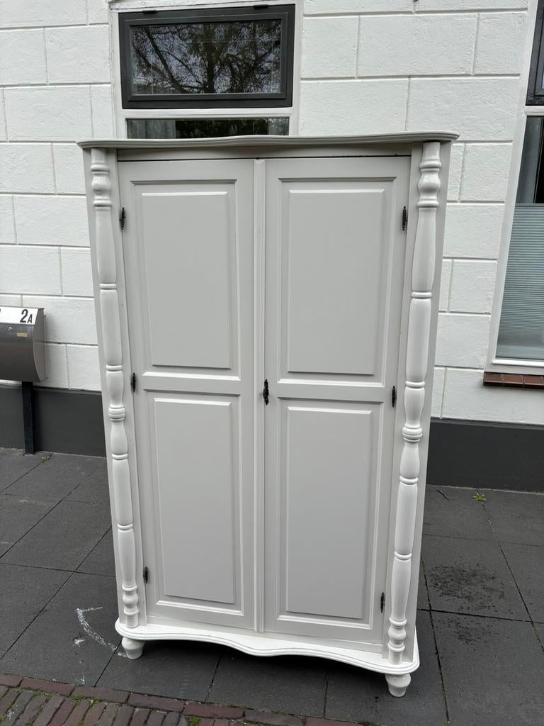 Leuke witte landelijk brocante houten meidenkast, Ophalen, Met deur(en), 100 tot 150 cm, Landelijkse stijl