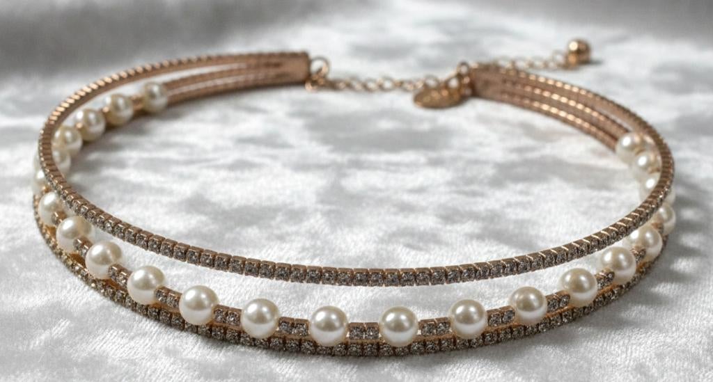 choker rosegold met witte strass en parel Lovisa, Overige materialen, Verzenden, Nieuw, Roze