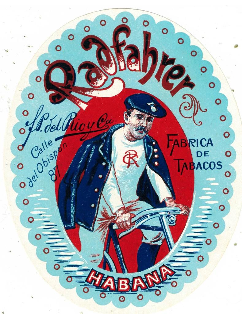 Etiquette Radfabrer (Cycliste)  VENDU TE, Verzamelen, Rookartikelen, Aanstekers en Luciferdoosjes, Ophalen of Verzenden, Sigarenbandjes