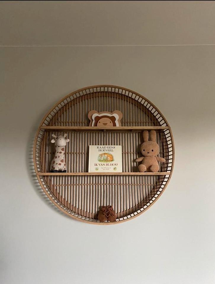 Rond bamboe wandrek met 2 planken, Huis en Inrichting, Woonaccessoires | Wandplanken en Boekenplanken, Zo goed als nieuw, Ophalen