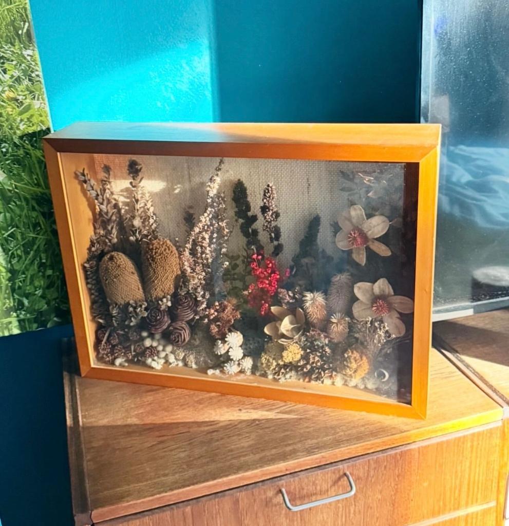 Jaren 70 lijst met droogbloemen, Ophalen, Hout, Minder dan 50 cm, Minder dan 50 cm