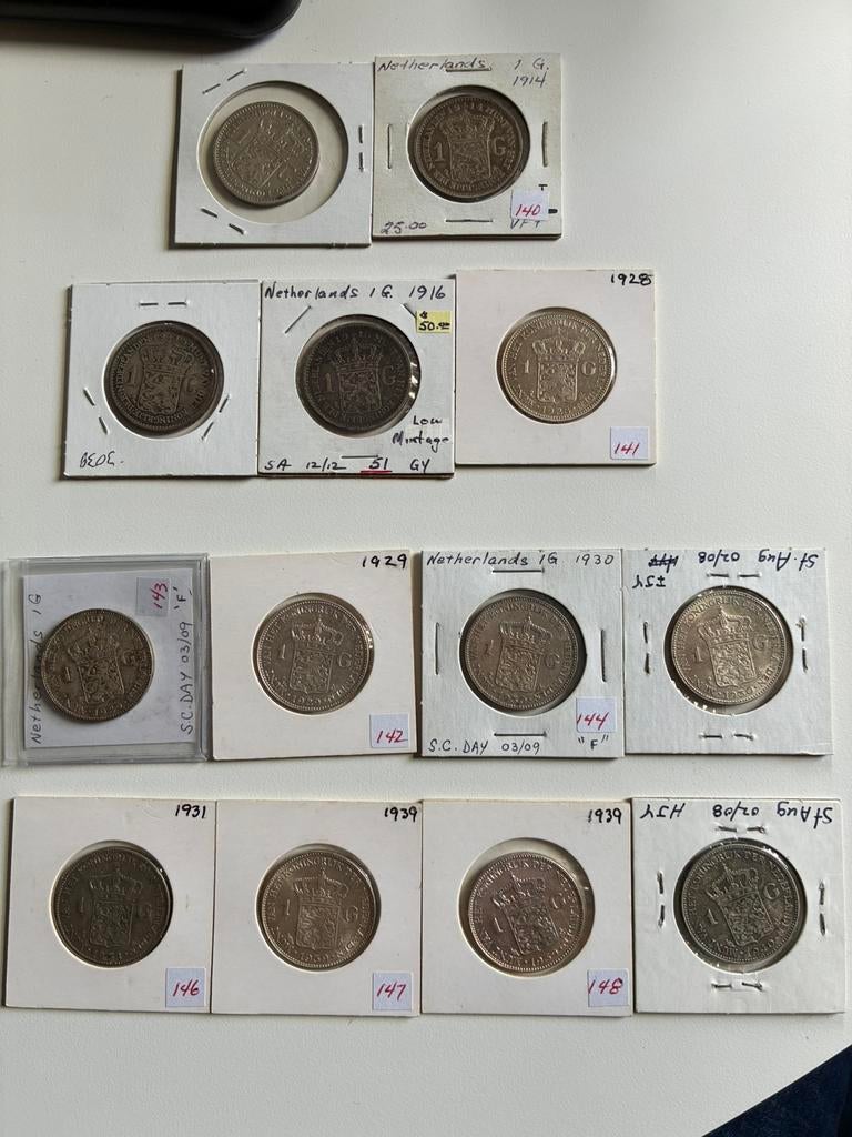 Koninkrijk Wilhelmina guldens diverse jaargangen (13 stuks), Ophalen of Verzenden, Nederland, Munten