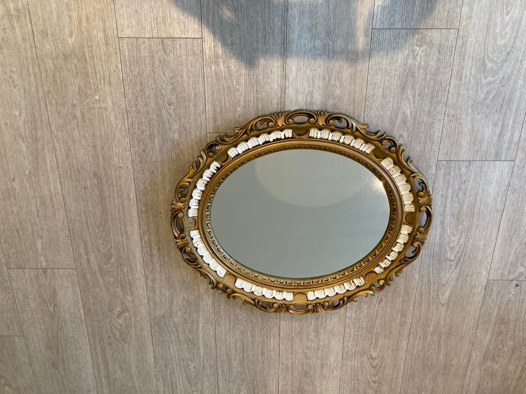 Ovale spiegel met sierlijke gouden lijst, Ophalen, Ovaal, 50 tot 100 cm, Minder dan 100 cm