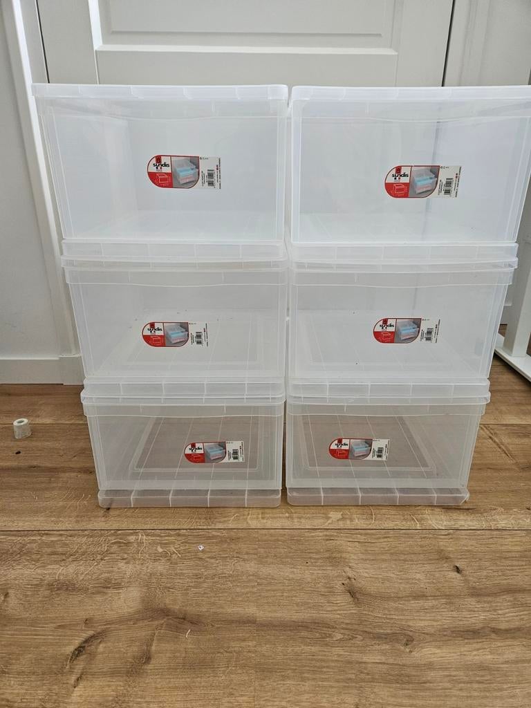 Stapelbare opbergboxen - Set van 6 transparante stapellades, Huis en Inrichting, Ophalen, Zo goed als nieuw