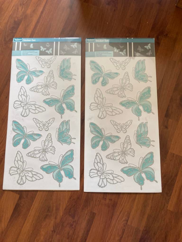 2x STICKER-Set VLINDERS met gliter Zelfklevend Herbruikbaar, Ophalen, Nieuw, Meerdere stickers