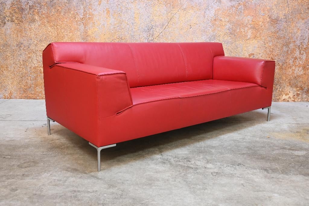 ZGANieuw! rode leren Design on Stock Bloq bank, Design on Stock, 75 tot 100 cm, Ophalen of Verzenden, Rechte bank