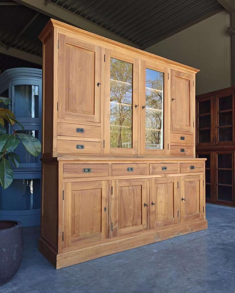 Grote teakhouten wandkast | Buffetkast teak | Vitrine  #5461, Niet ingevuld, Met deur(en), 200 cm of meer, Niet ingevuld