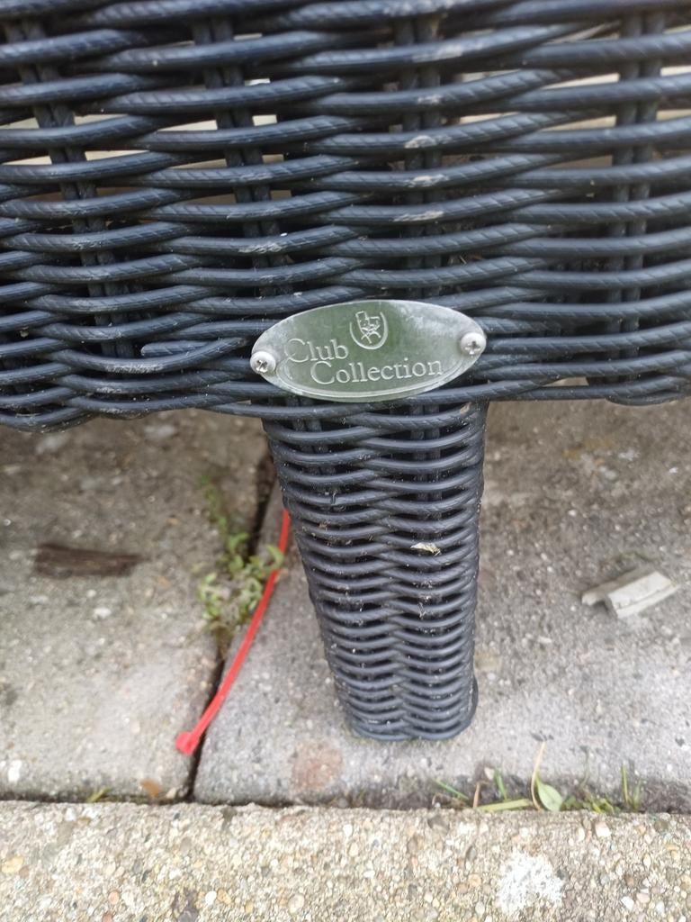 Loungeset Club Collection - Wicker Zwart, Tuin en Terras, 4 zitplaatsen, Gebruikt, Ophalen of Verzenden, Bank