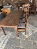 Robuuste houten eettafel met 6 stoelen, Ophalen, Gebruikt, 50 tot 100 cm, Vijf personen of meer