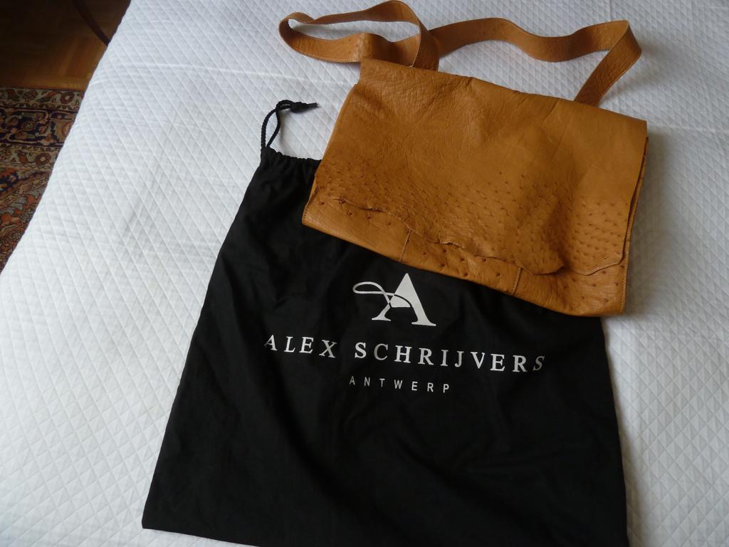 Alex Schrijvers Antwerpen echt struisvogel leren tas ostrich, Verzenden, Zo goed als nieuw, Bruin, Overige typen