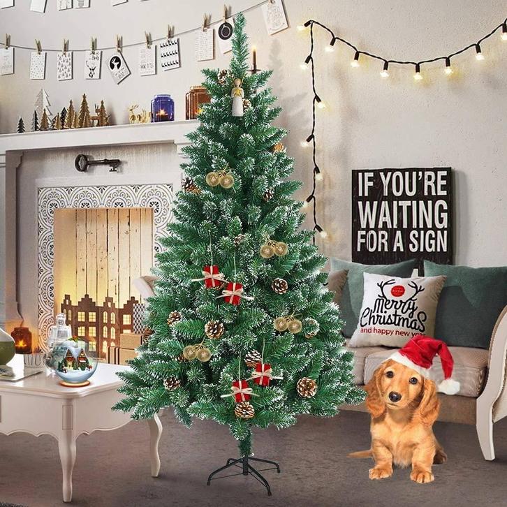 Kunstkerstboom, 210 cm, Groen, Sneeuweffect & Denneappels, Diversen, Kerst, Nieuw, Ophalen of Verzenden