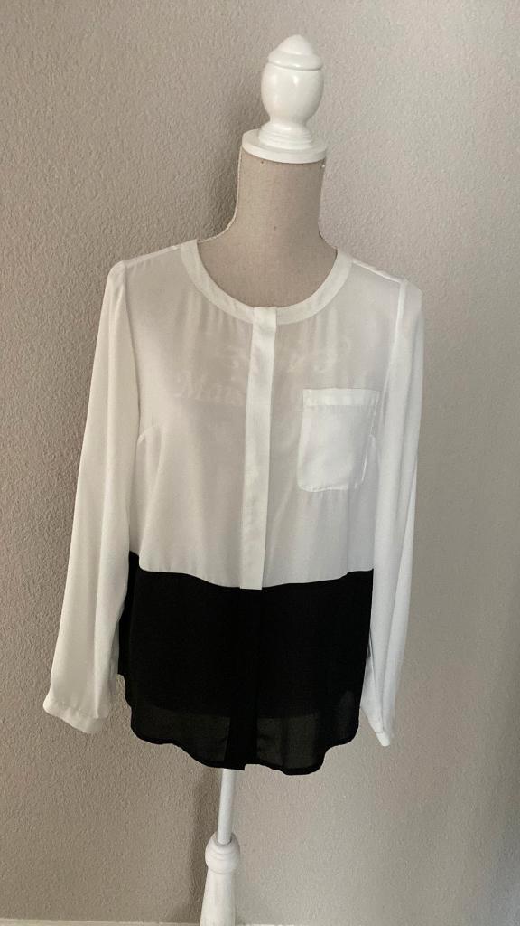 Blouse wit-zwart Maat 40 Voile Merk Atmosphere, Kleding | Dames, Blouses en Tunieken, Zo goed als nieuw, Maat 38/40 (M), Overige kleuren