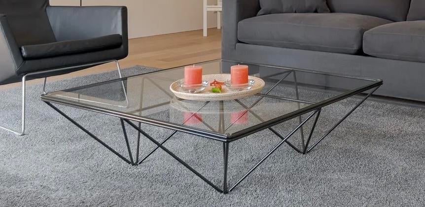 Salontafel metaal met glasplaat, stijl Alanda, Ophalen, Gebruikt, Vierkant, Metaal