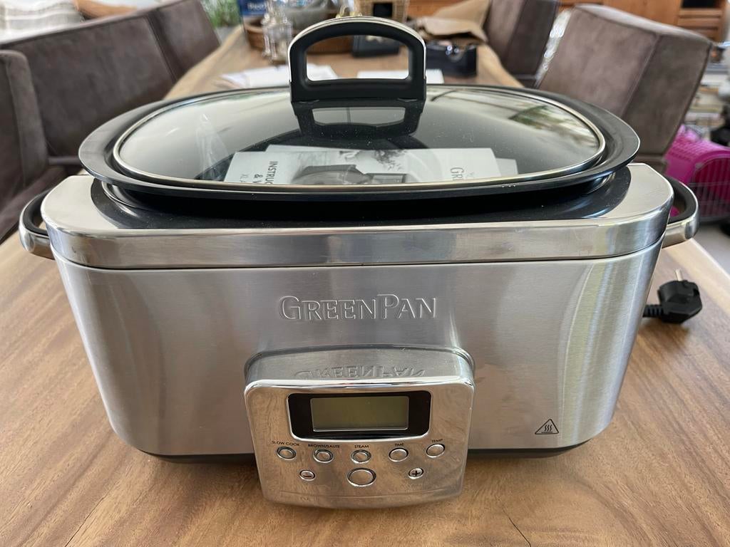 Greenpan Slowcooker 6L - RVS met Timer, Witgoed en Apparatuur, Slowcookers, Ophalen, Timer, Zo goed als nieuw
