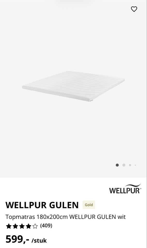 WELLPUR GULEN 180x200 topper traag schuim, Ophalen, Tweepersoons, Zo goed als nieuw, Matras
