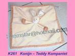 K261 Konijn – Teddy Kompaniet : roomwit doekje / konijntje, Ophalen, Zo goed als nieuw, Overige typen