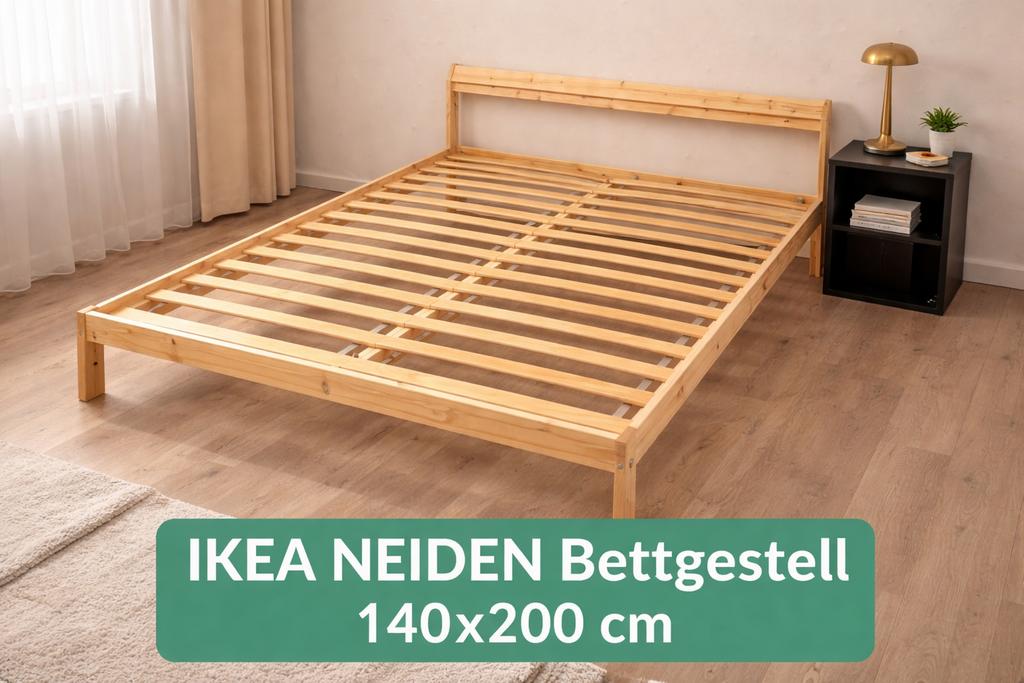 IKEA NEIDEN Bedframe Grenen 140x200 cm, Ophalen, Gebruikt, Beige, Tweepersoons