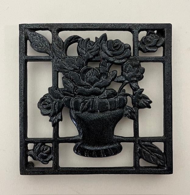 Vintage Franse gietijzeren onderzetter met rozen, Ophalen of Verzenden, Zo goed als nieuw, Pot of Pan