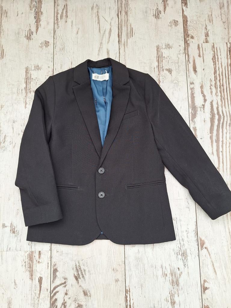 H&M colbert jasje, zwart, blauwe voering met robots, mt 116, Kinderen en Baby's, Kinderkleding | Maat 116, H&M, Ophalen of Verzenden