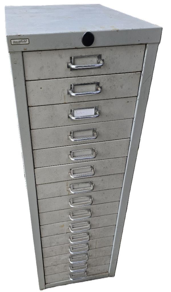 Industrieel Vintage Metalen ladekast Backfield jaren 60, Ophalen, Minder dan 50 cm, Gebruikt, 5 laden of meer