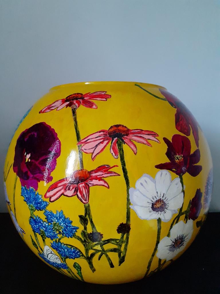 Handbeschilderde grote  bolvaas "WILD FLOWER"van RIXSA-ART, Ophalen of Verzenden