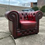 Mooie lederen Chesterfield clubfauteuil in oxblood red, Ophalen, Gebruikt, Chesterfield, mancave, vintage, Leer