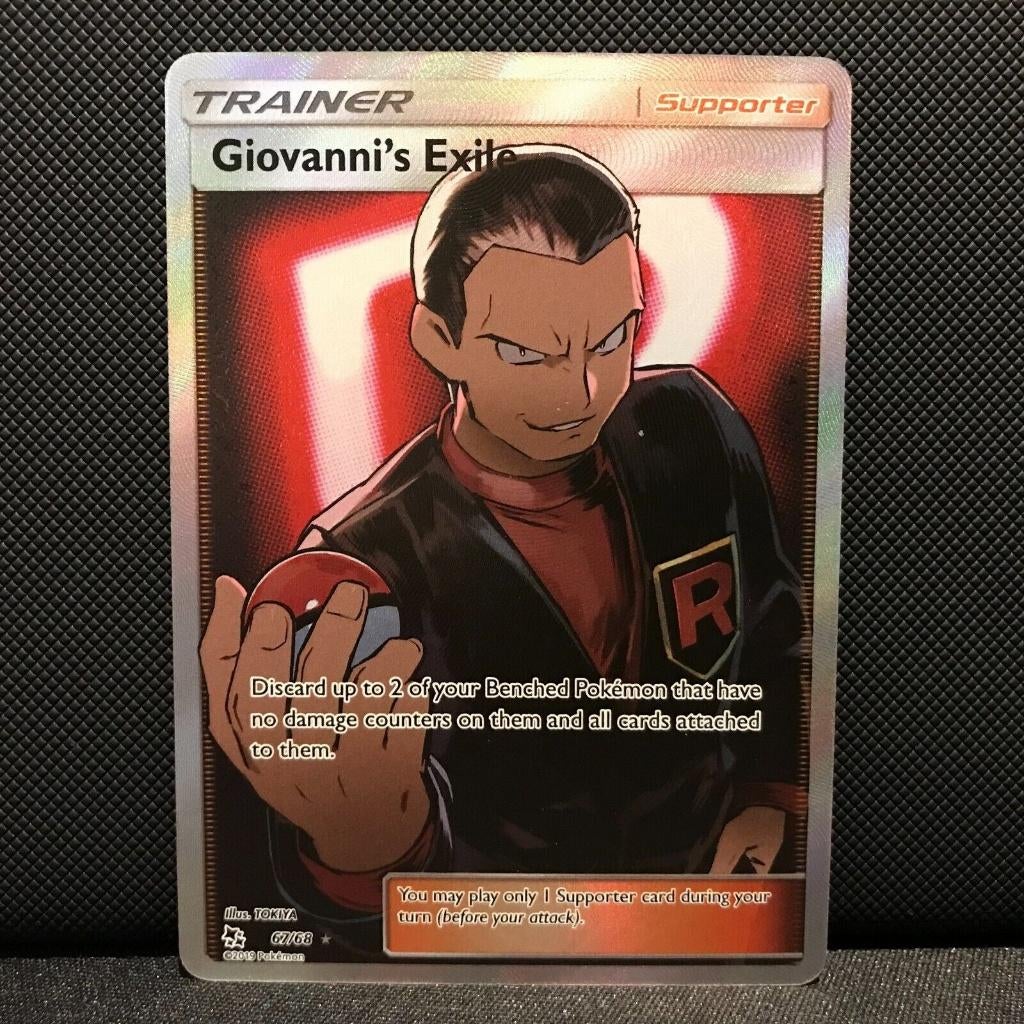 Pokemon giovanni exi 67/68 full art ultra rare hidden fates, Ophalen of Verzenden, Zo goed als nieuw, Losse kaart, Foil