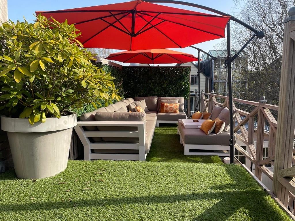 Luxe Nevada loungeset Sunbrella + 2 poefs, Tuin en Terras, Tuinsets en Loungesets, Ophalen, Gebruikt, Bank, Aluminium