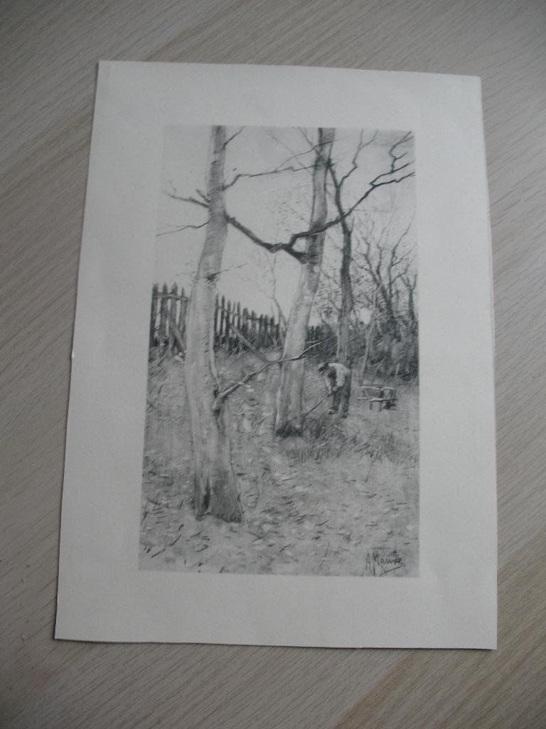 Oude Prent Zwart tinten * Anton Mauve Vintage, Ophalen of Verzenden