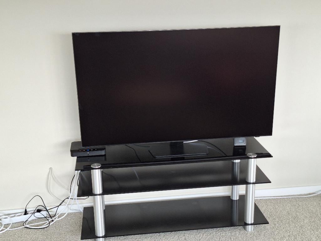 TV meubel, Ophalen, Gebruikt, 100 tot 150 cm, Glas