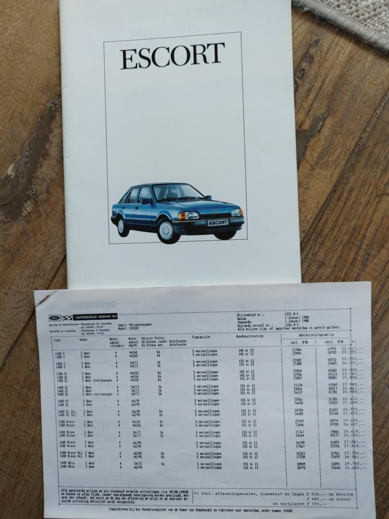 Ford Escort brochure uit 1988 met prijslijst, Ford, Ophalen of Verzenden, Zo goed als nieuw, Ford
