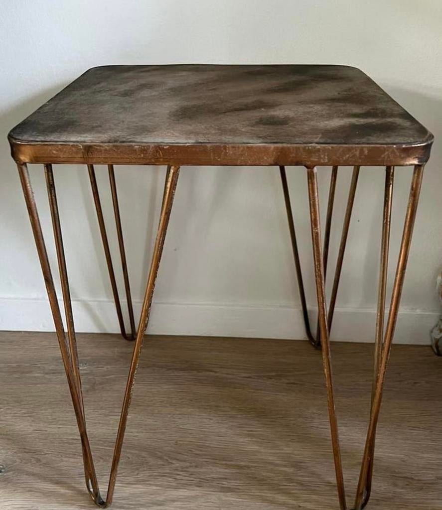 Metalen brons/goud tafeltje, Huis en Inrichting, Tafels | Bijzettafels, Ophalen, Minder dan 55 cm, Metaal of Aluminium, Rond