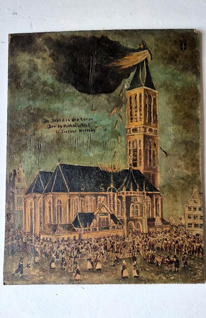 Oud schilderij: brand St Michaëlskerk Zwolle Anno 1669, Verzenden