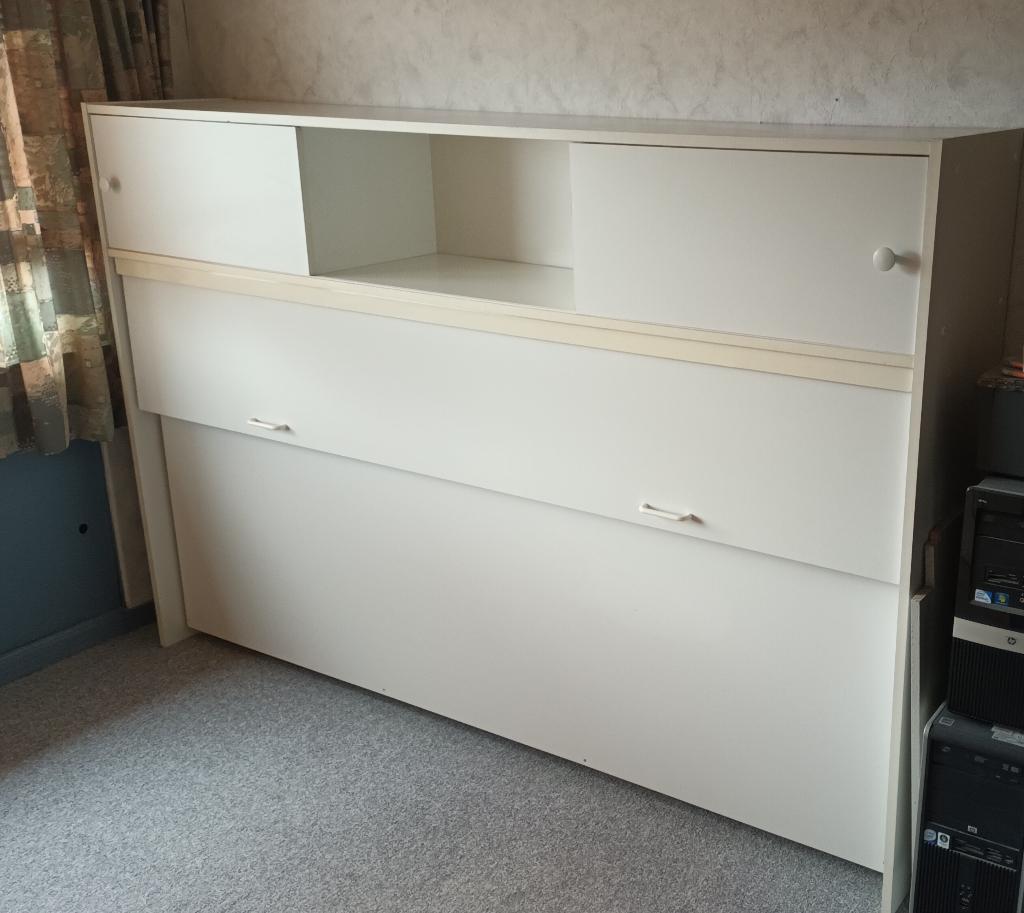 Bedkast (opklapbed), Ophalen, Gebruikt, Eenpersoons, Wit