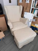 IKEA Strandmon oorstoel met voetenbank - zo goed als nieuw, Ophalen, Zo goed als nieuw, Stof, 75 tot 100 cm