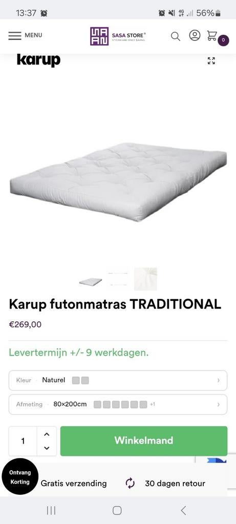 Traditioneel Futon matras, Ophalen, Zo goed als nieuw, Eenpersoons
