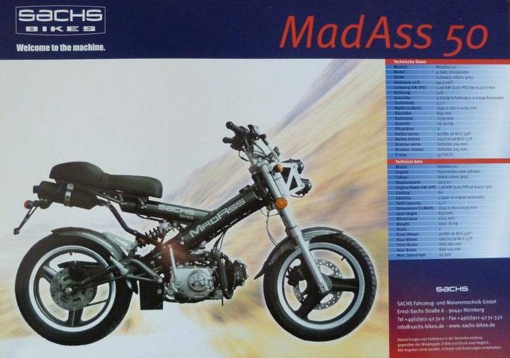 Folder MADASS 50 Sachs Bikes 2004, Fietsen en Brommers, Handleidingen en Instructieboekjes, Nieuw, Ophalen of Verzenden