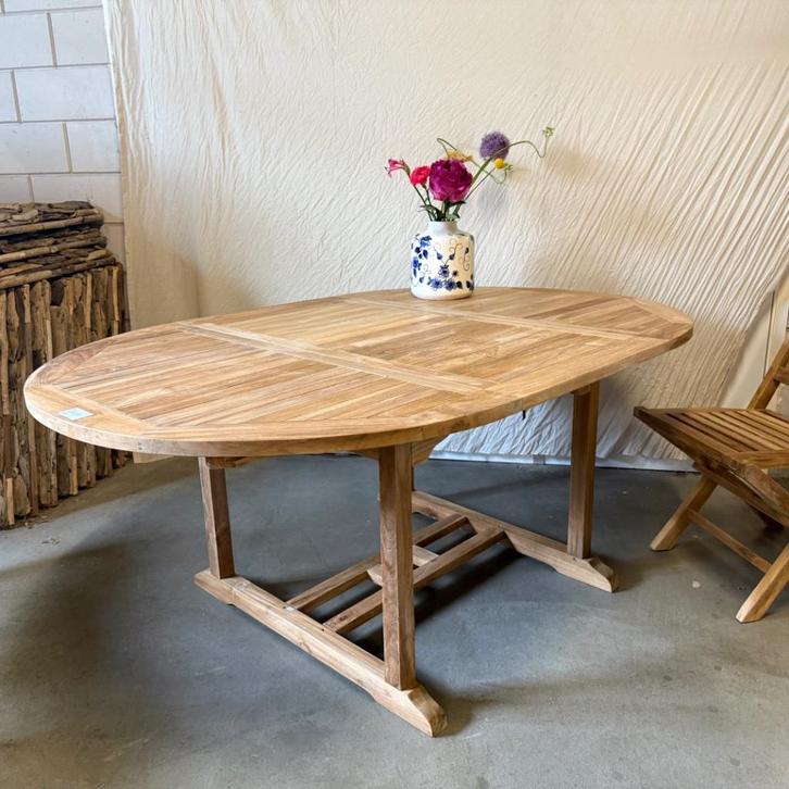 Tuintafel – uitschuifbaar - massief teakhout - TTM Wonen, Tuin en Terras, Tuintafels, Nieuw, Ovaal, Teakhout, Ophalen of Verzenden