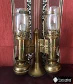 2 Arms industriële wandlamp vintage DLC koper - messing olie, Ophalen of Verzenden, Gebruikt, Glas