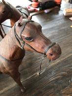 Vintage 4 houten paarden met leder bekleed, Antiek en Kunst, Verzenden
