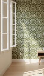 14231 luxe behang zilver  groentinten en ijsblauw swiet, Ophalen of Verzenden