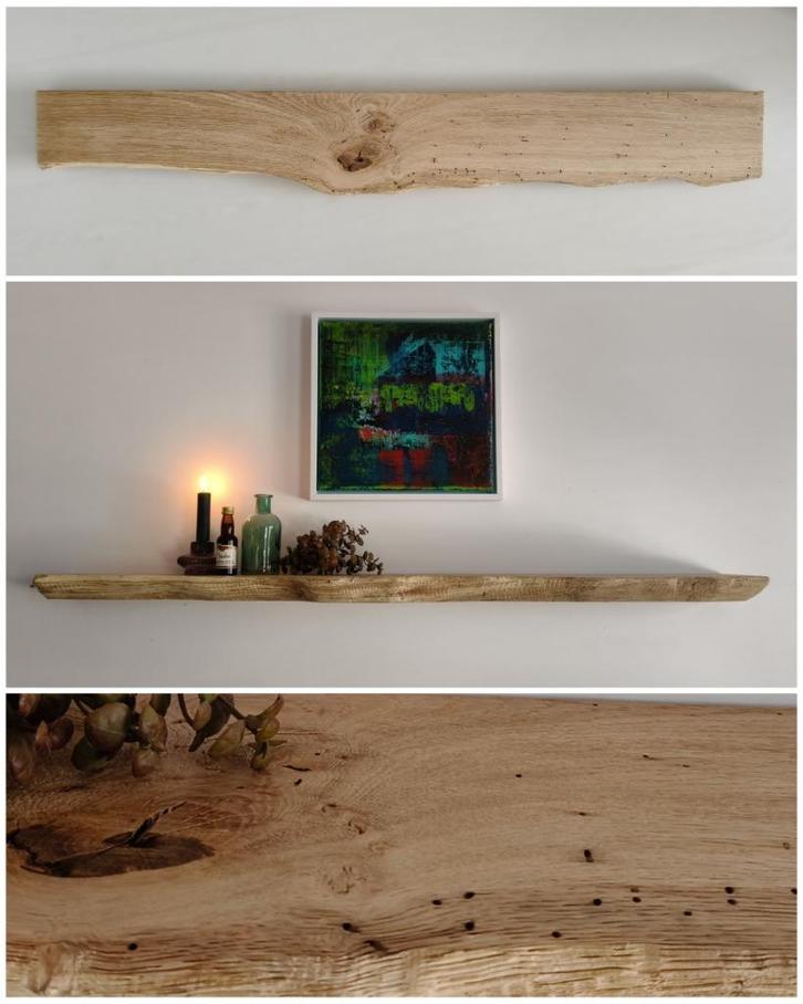 Eiken wandplank zwevend incl. montagepennen - 113 cm #86, Huis en Inrichting, Woonaccessoires | Wandplanken en Boekenplanken, Nieuw