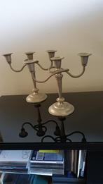 vintage 2 x driekaarsige kandelaars, verzilverd, gemerkt., Ophalen of Verzenden, Overige materialen