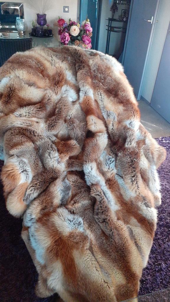 Vintage echte red fox bontplaid bontdeken klein mankementje, Huis en Inrichting, Woonaccessoires | Kussens, Gebruikt, Bruin, Rechthoekig